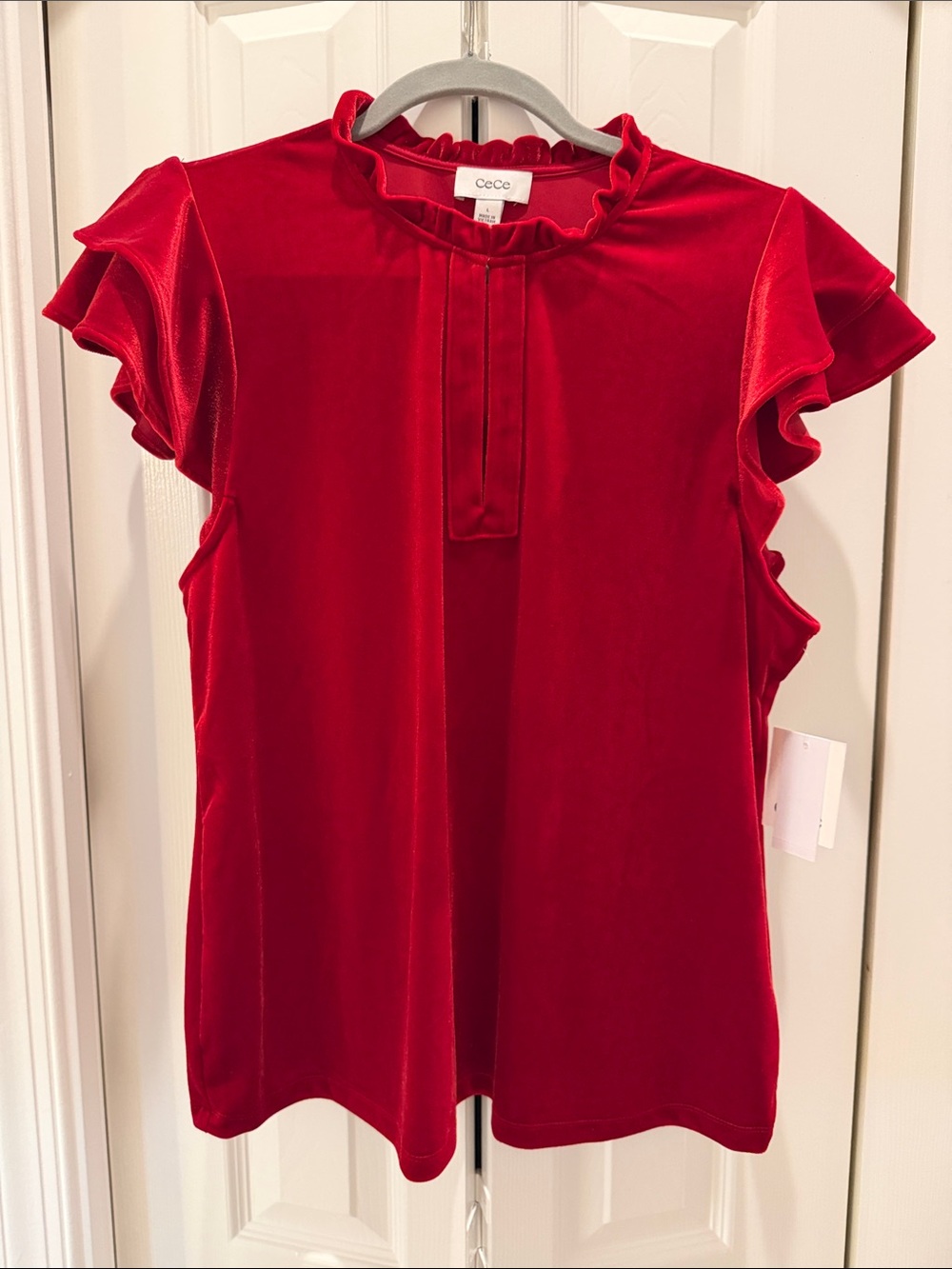 CeCe Red Velvet Ruffle Sleeve Camisole